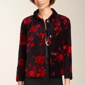 Red Black Floral Velvet Jacket by Talbots 2P